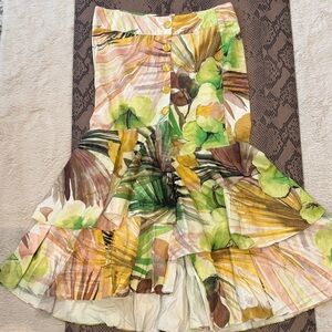 Floral Tiered Ruffle Maxi Skirt - Green Multi